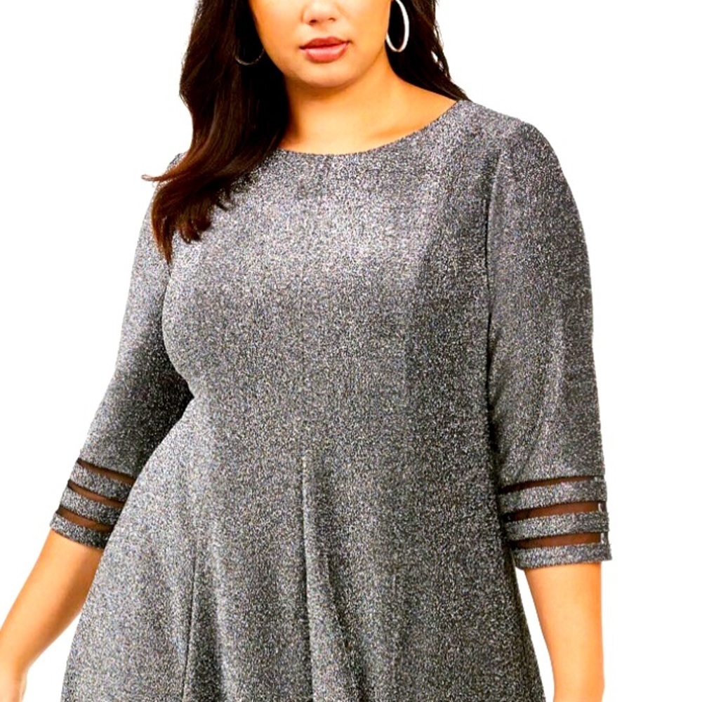 Women’s Formal Dress Cocktail Size 10P, 14P, 16W, 18W Silver Long Sleeve JHoward - Picture 9 of 14